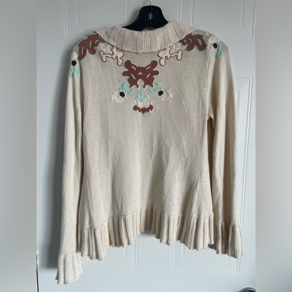 Cream Silk Cashmere Cardigan Embroidered Size L Romantic Classic Style - Picture 6 of 11
